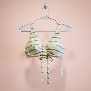 Striped Cream and Brown Women's Swim Top
